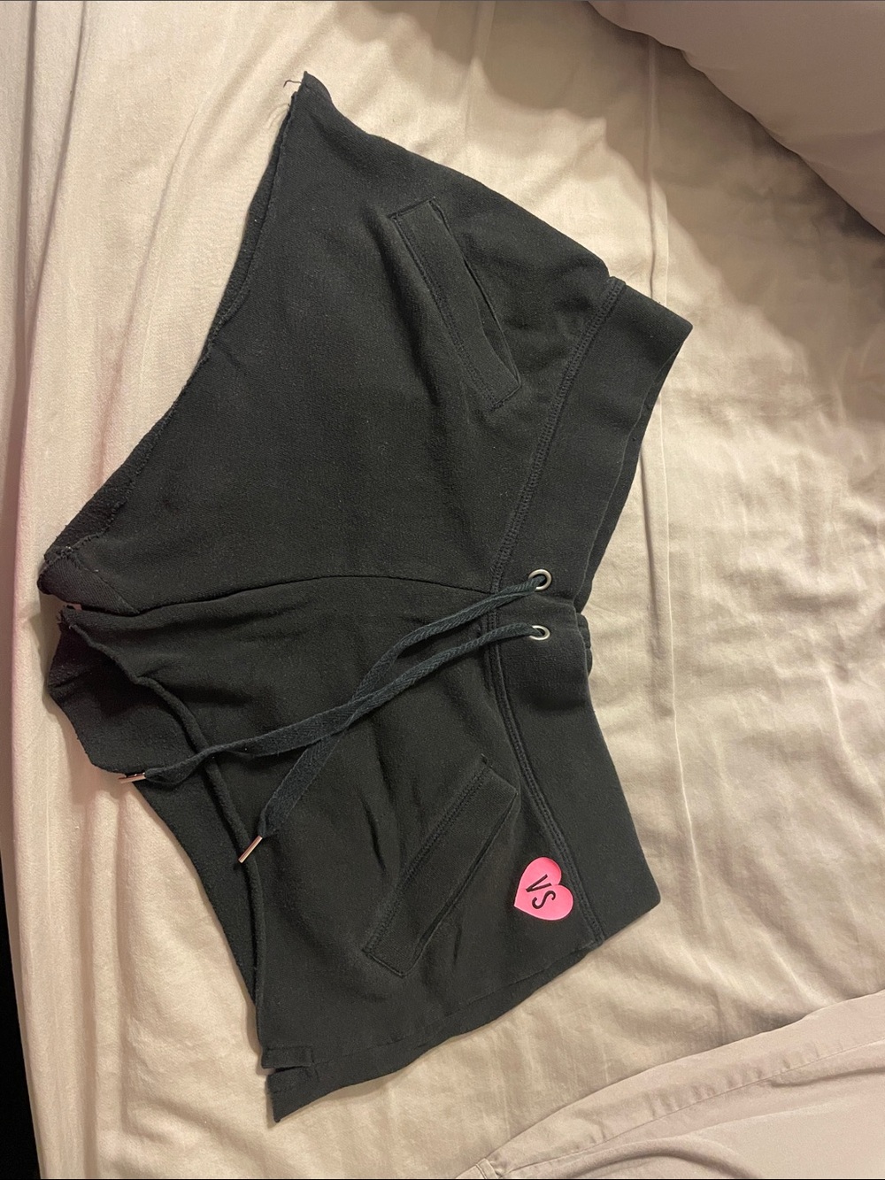 Victoria's Secret Black Lounge Shorts with Pink Heart Logo